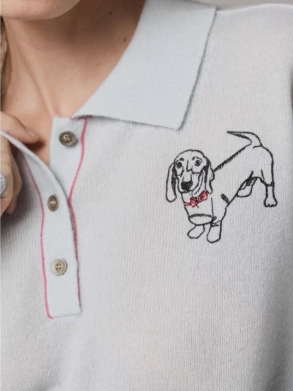 Anthropologie Pilcro The Jensen Cashmere Polo Sweater Dog Light Blue NWT Medium - Picture 3 of 12